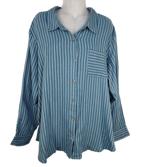 Maurice’s Women’s Shirt XL Flannel Button Front Teal Striped Long Sleeve Cotton - Picture 1 of 10